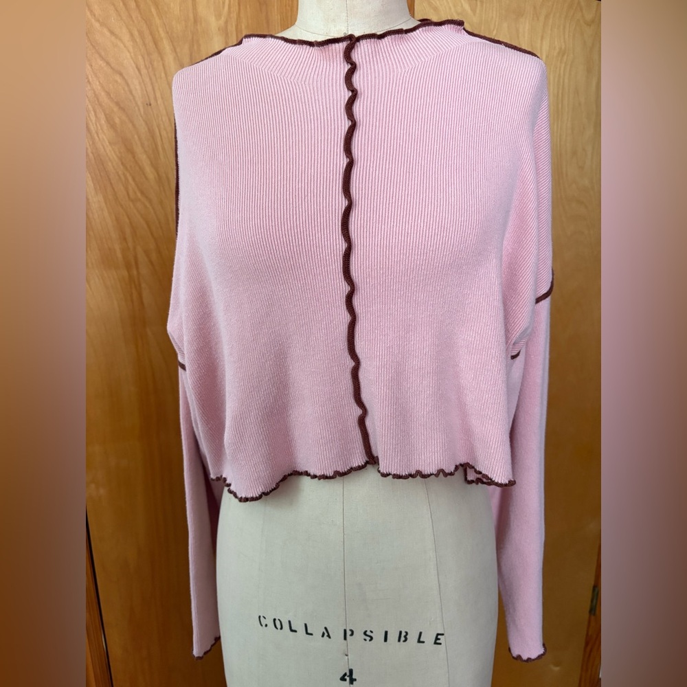 Urban Outfitters Pink Crop Top with Brown Trim